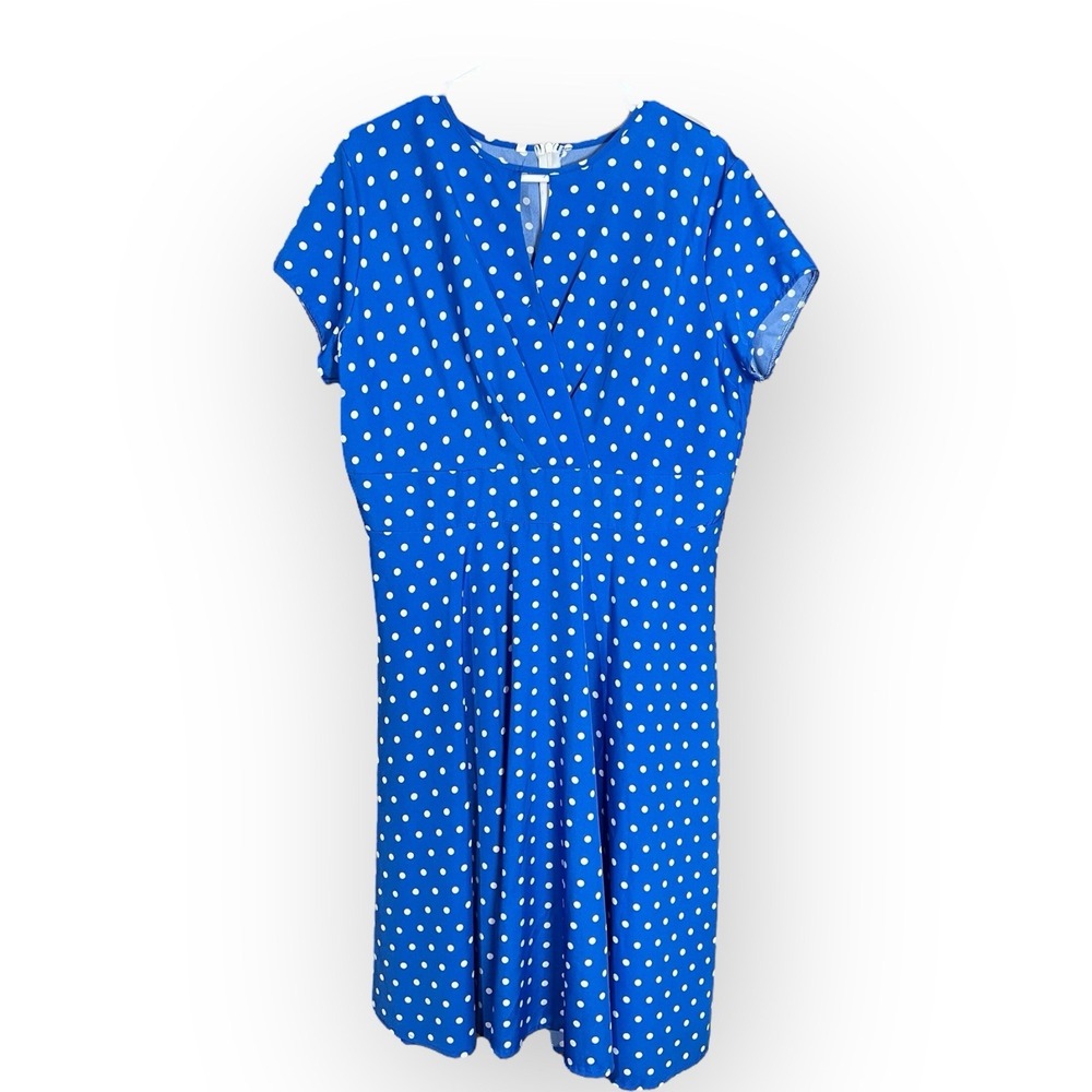 Blue‎ White  polka dot WW2 40s 50s repro party Zip tea dress XL Costume Swing